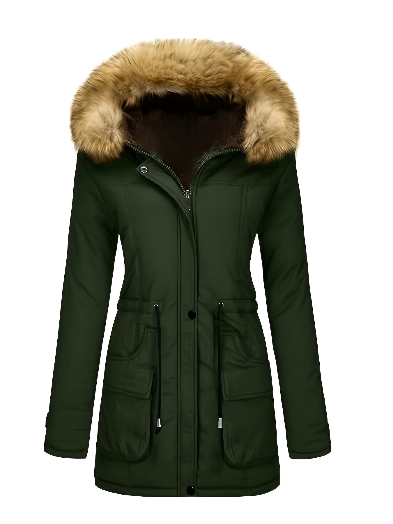 Lässige Fleece Parka Winterjacke mit Veganem Fellkapuze für Damen | Ideal für den Winter