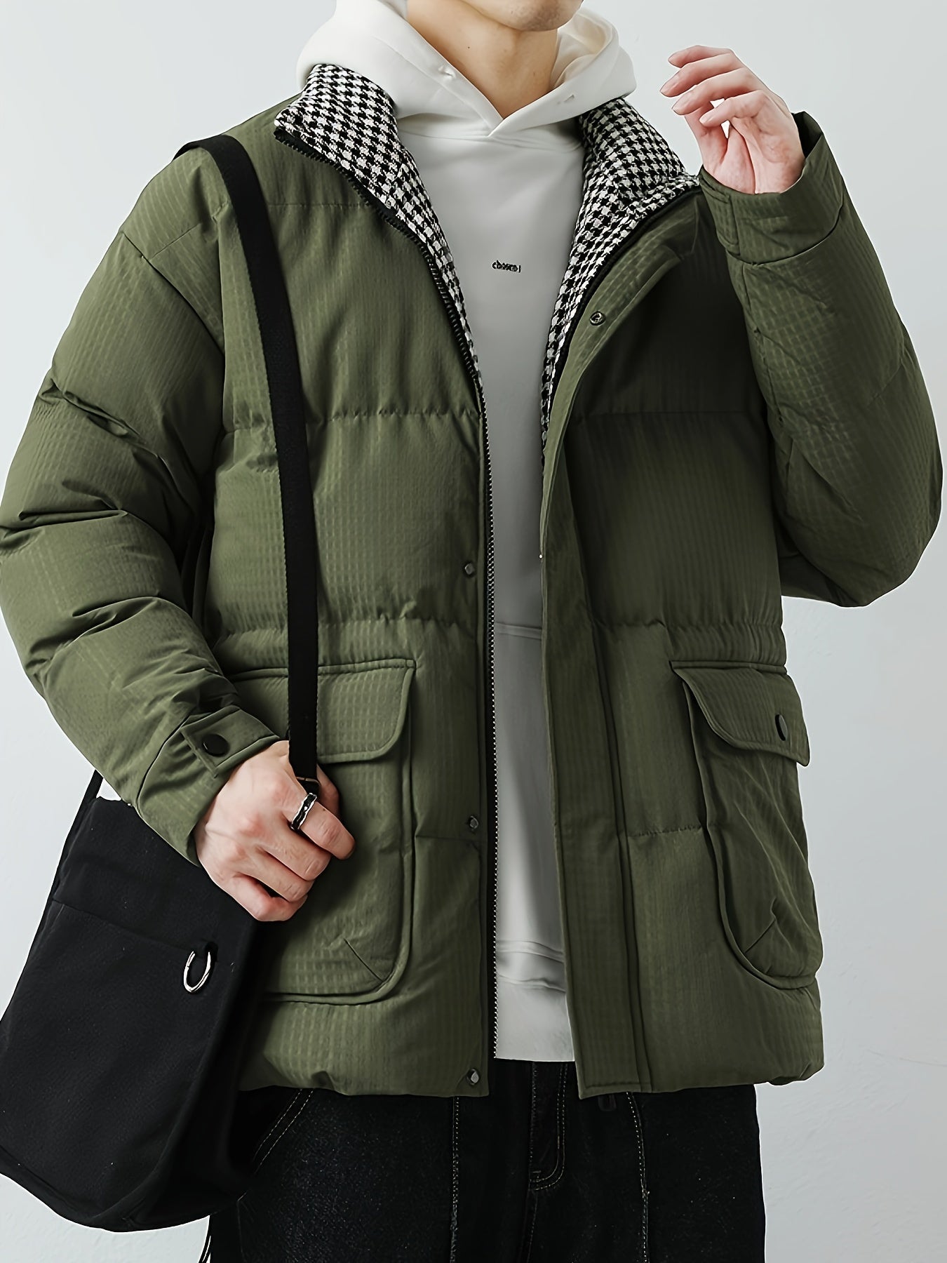 Warme Baumwoll-Steppjacke mit Bandkragen und Reissverschluss für Herren | Ideal für den Winter