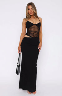 Nourhi | Damen Maxikleid Elegant Fließend Sommer Festlich Feminin in Schwarz