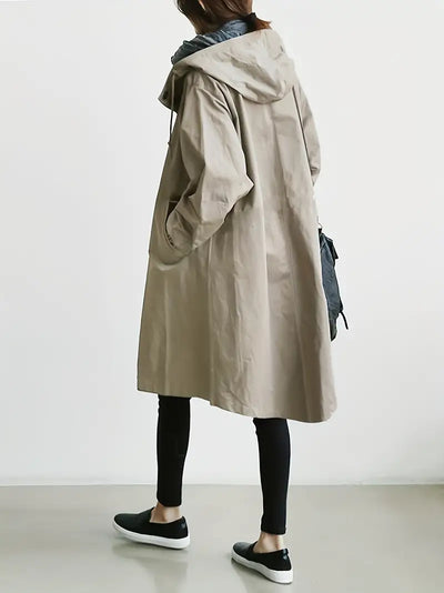 Stylische Taillierte Regenjacke mit Knöpfen und Kapuze für Damen | Ideal für den Winter