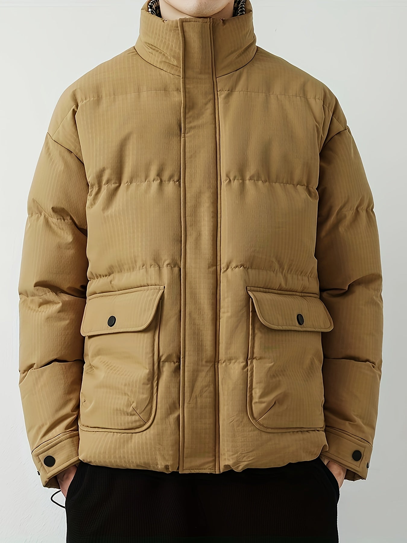 Warme Baumwoll-Steppjacke mit Bandkragen und Reissverschluss für Herren | Ideal für den Winter
