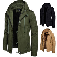 Herren Kapuzenjacke mit Kordelzug und Taschen in Olivgrün
