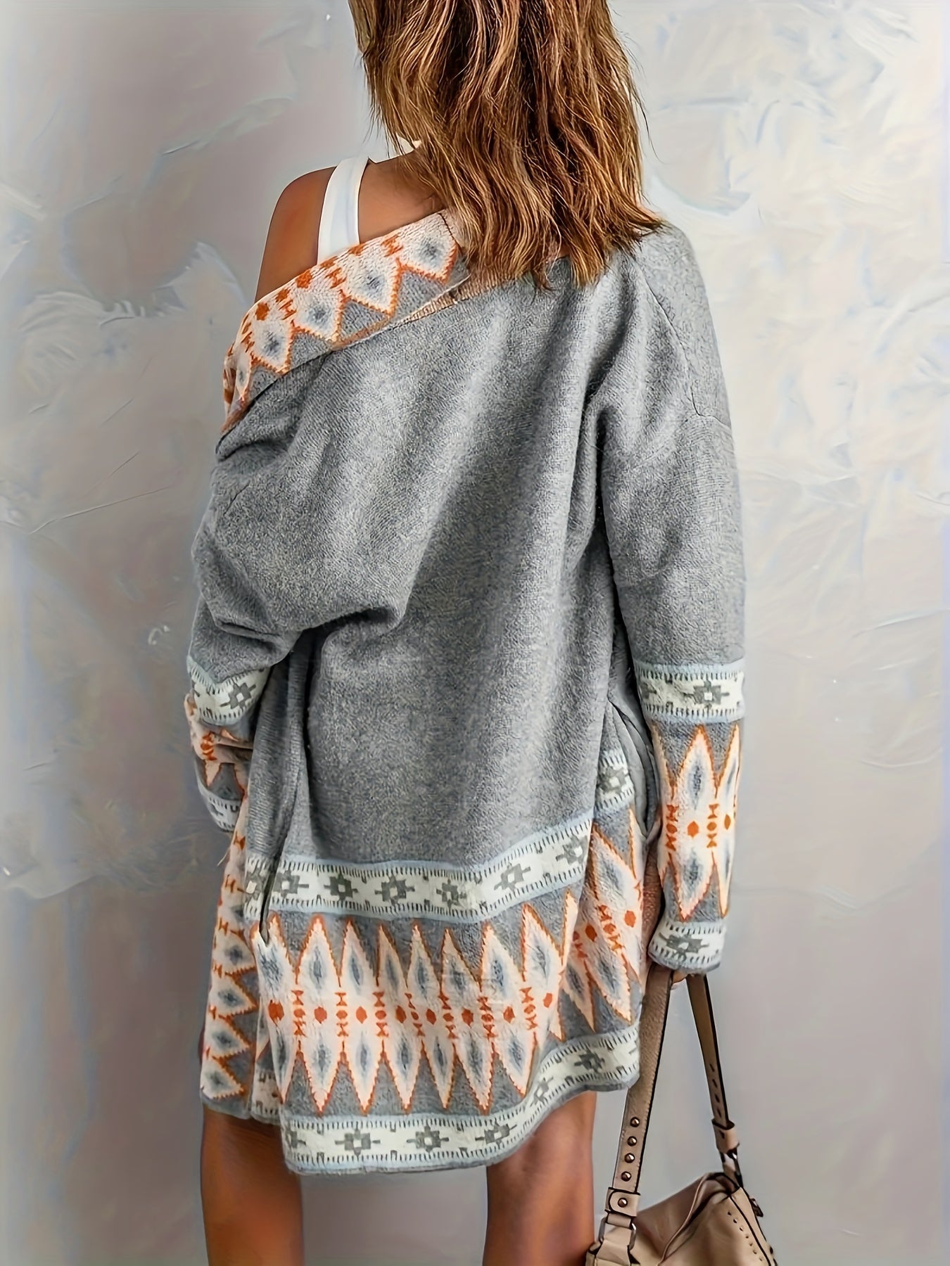 Lässiger Geo-Muster Wollstrick Cardigan für Damen | Ideal für den Winter