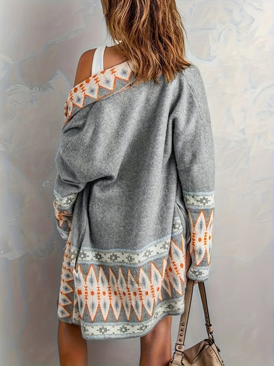 Lässiger Geo-Muster Wollstrick Cardigan für Damen | Ideal für den Winter