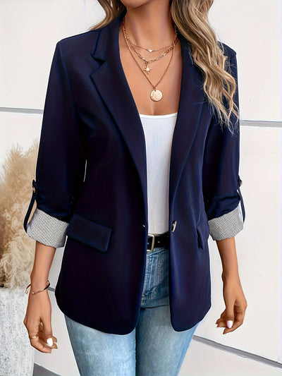 Eleganter Blazer Mit Reverskragen, Umgeschlagenen Ärmeln Und Seitentaschen Für Damen |  Ideal für das tägliche Tragen