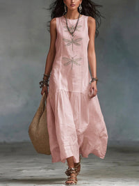 Geneva | Damen Rundhals Ärmelloses Maxikleid in Rosa