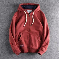 Max | Herren Zip-Hoodie Fleece Kapuzenpullover Casual in Ziegelrot