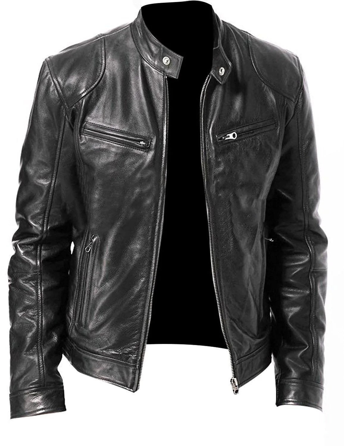 Casual Vegane Lederjacke mit Stehkragen für Herren | Ideal für den Winter