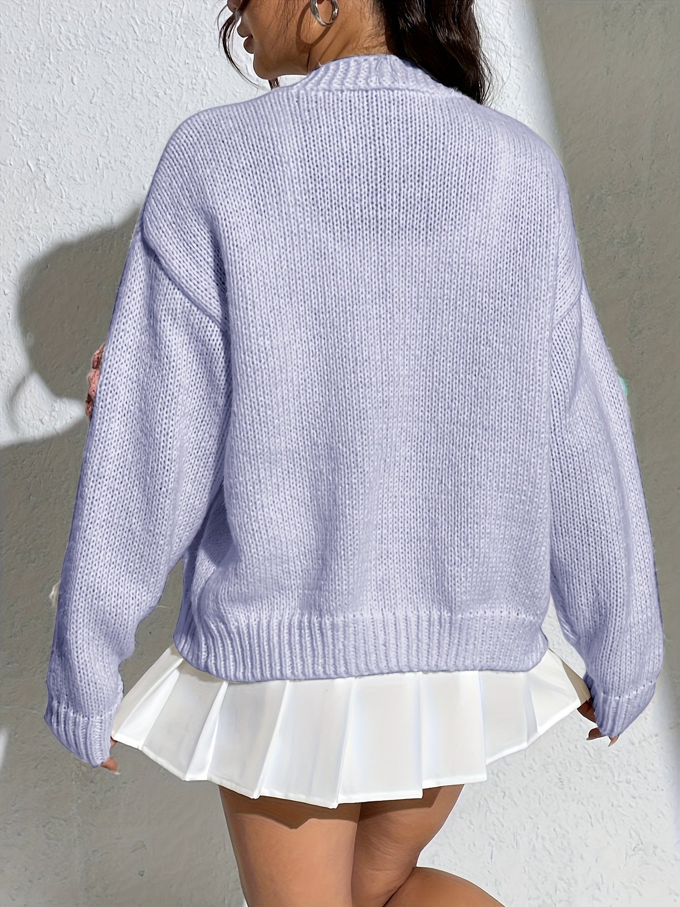 Stylischer Blumenmuster Wollstrick Cardigan für Damen | Ideal für den Winter