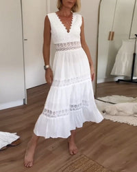 Stella™ - Bequemes V-Ausschnitt Spitzen-Topkleid in Weiß