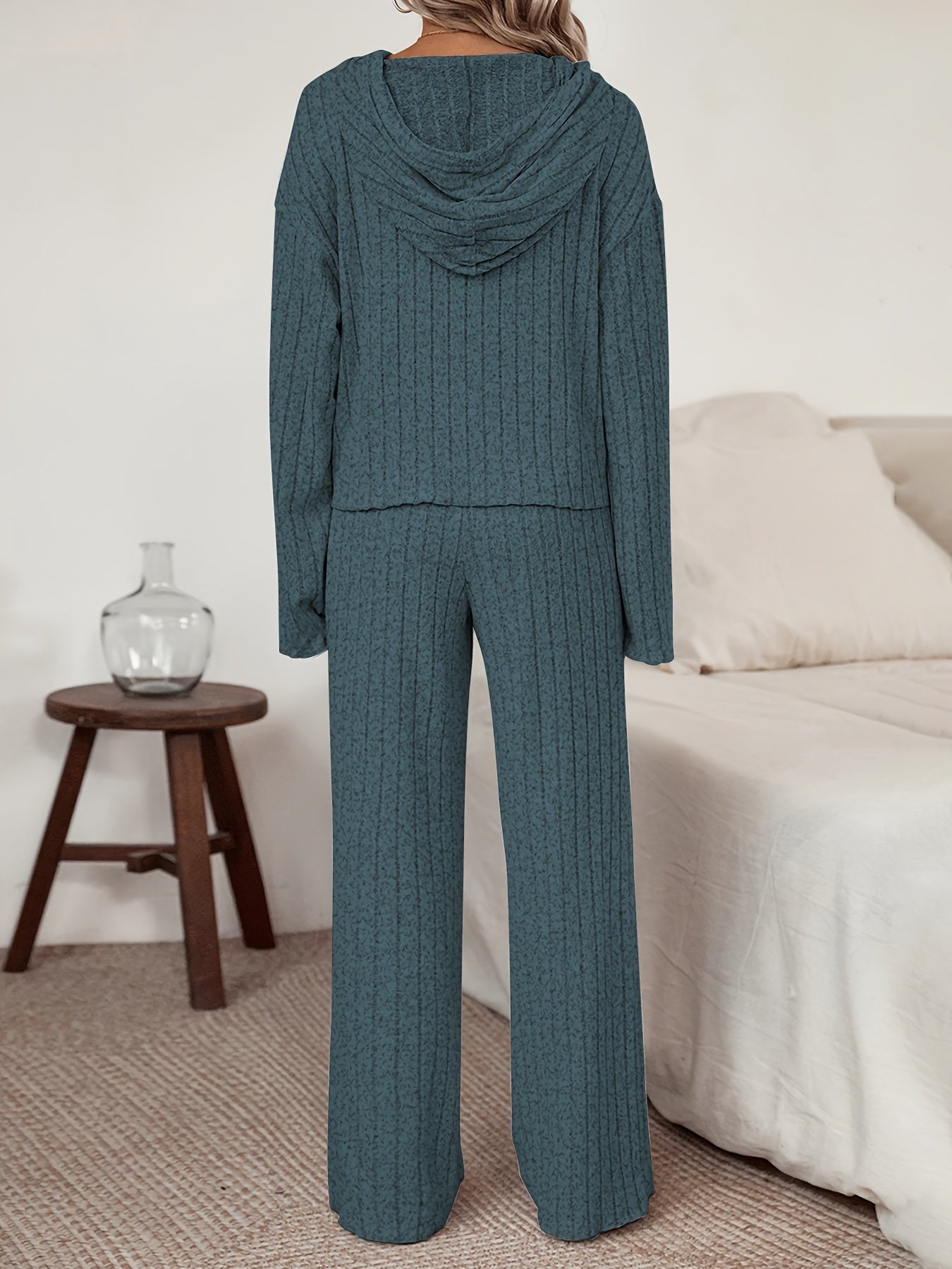 Damen Freizeit-Uni-Farbener Kapuzenpullover und Gerade-Jogginghosen mit Kordelzug | Ideal für Active Wear