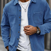 Bryce | Herren Langarm-Overshirt mit Taschen und Knöpfen in Blau
