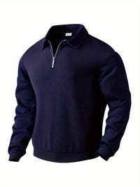 Finn | Geometrisches Design Vintage Reißverschluss Pullover in Marineblau
