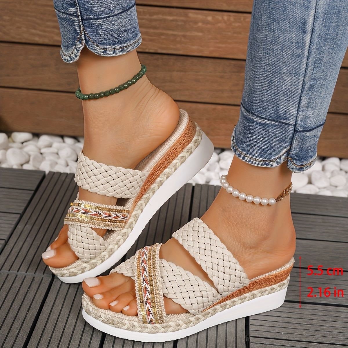 Lavore | Beige Orthopädische Sandalen mit stilvollem Flechtdesign