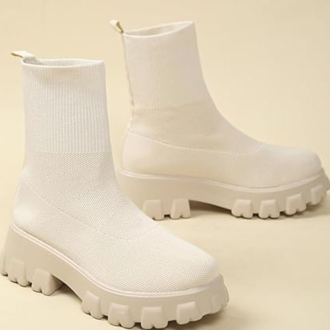 Lässige Strick- und Vegan Leder Stiefeletten für Damen | Ideal für das tägliche Tragen