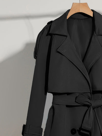 Latina | Damen Langer Doppelknopf-Trenchcoat mit Taillengürtel – Elegante Passform