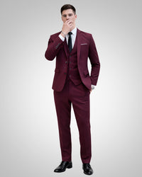 Simon | Herren Slim Fit Dreiteiliger Hochzeitsanzug in Bordeaux