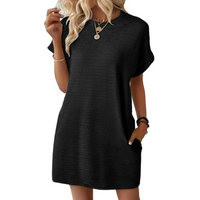 Clariss | Damen T-Shirt Kleid Kurzarm Rundhals Mini Sommer in Schwarz