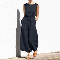 Gerader Jumpsuit mit Falten am Revers ohne Gürtel - Nora in Schwarz