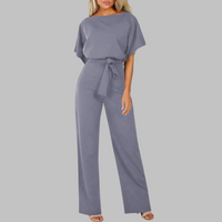 Amber | Damen Overall Fledermausärmel Bindegürtel Weites Bein in Grau