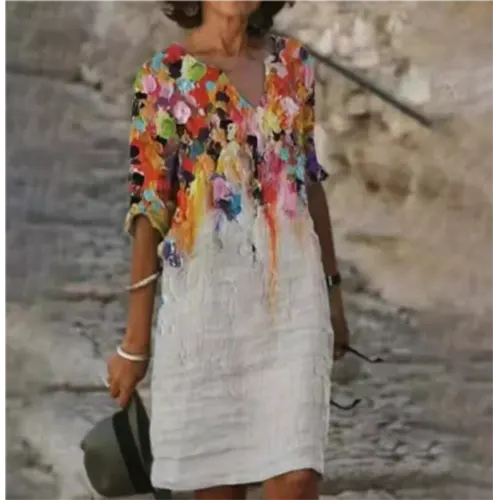 Frühlingszauber | Mini Kleid mit Blumendesign und V-Ausschnitt für Damen