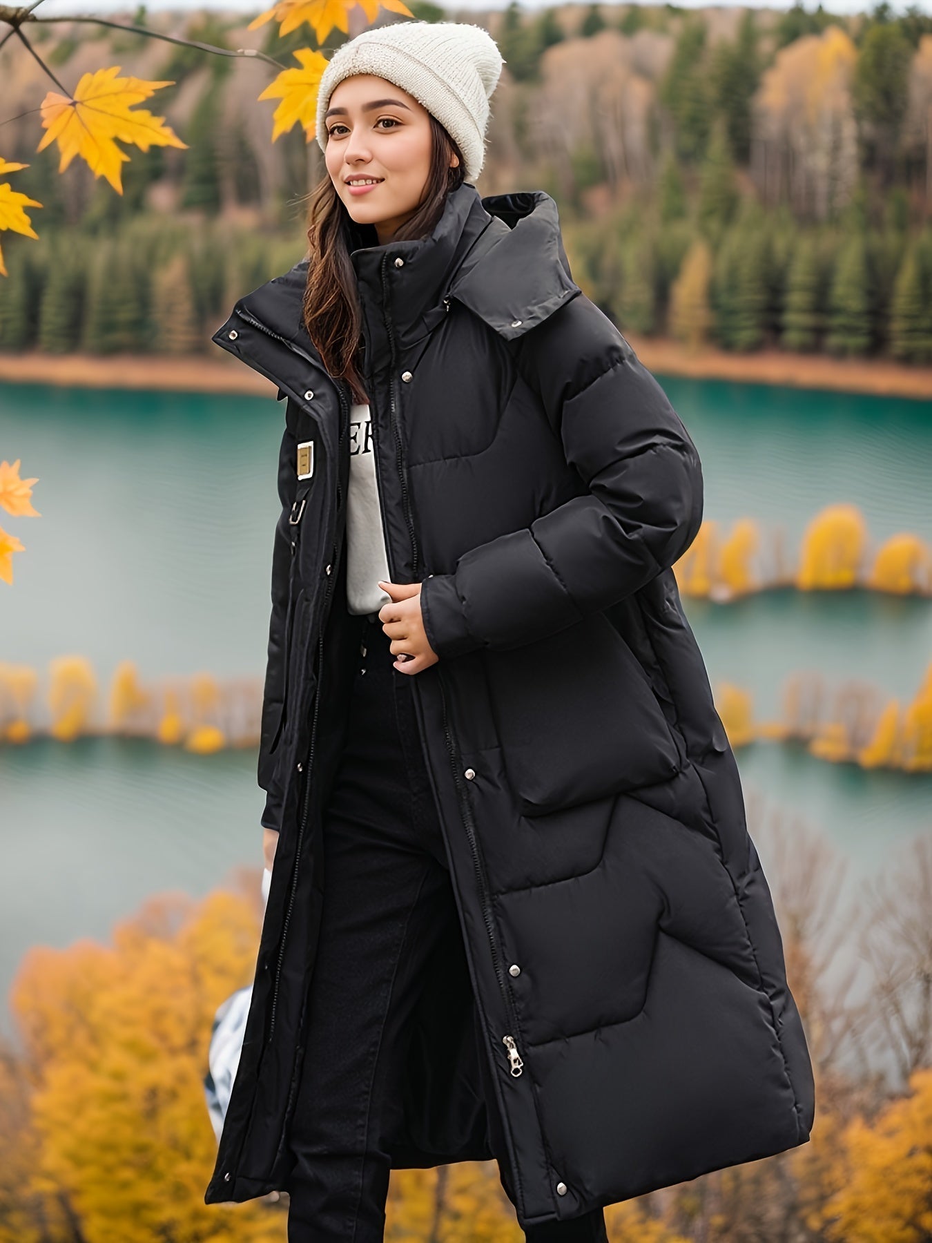 Casual Kapuzen Wintermantel mit Reissverschluss und Knopf für Damen | Ideal für den Winter