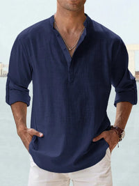 Hans | Herren Baumwoll-Leinen Hemd (1+1 GRATIS) in Marineblau
