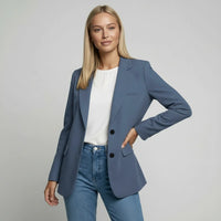 Marianne | Damen Langer Blazer Zweiknopf Klappentaschen Elegant Business in Himmelblau