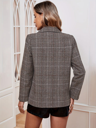 Stilvoller Langer Blazer Mit Reverskragen Und Karomuster Für Damen |  Ideal für das tägliche Tragen