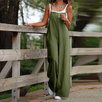 Elfriede | Damen Leinenjumpsuit Latzhose Wide-Leg-Pants Träger Hosenanzug in 4