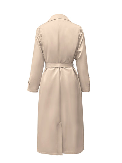 Eleganter Khaki Langer Trenchcoat mit Taillenband für Damen | Ideal für den Winter