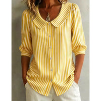 Greta | Damen Gestreifte Bluse mit Knopfleiste in Gelb