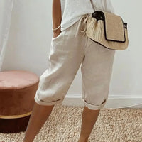 Levana™ Baumwoll-Leinen Shorts mit Verstellbarem Bund in Khaki