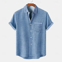 Jhon | Herren hemd Kurzarm Gingham-Kontrast Sommer in Blau