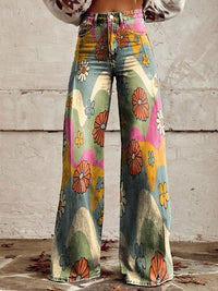 Josie | Damen Schlaghose Blumenmuster Romantic Retro Boho Trend in Wellen und Blumen