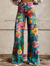 Josie | Damen Schlaghose Blumenmuster Romantic Retro Boho Trend in Margueriten
