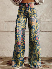Josie | Damen Schlaghose Blumenmuster Romantic Retro Boho Trend in Dunkelblau