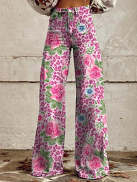 Josie | Damen Schlaghose Blumenmuster Romantic Retro Boho Trend in Rosa Blume