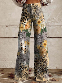 Josie | Damen Schlaghose Blumenmuster Romantic Retro Boho Trend in Leoparden