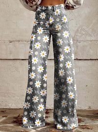 Josie | Damen Schlaghose Blumenmuster Romantic Retro Boho Trend in Weiße Blume