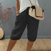 Levana™ Baumwoll-Leinen Shorts mit Verstellbarem Bund in Schwarz