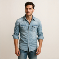 Maxime - Bequemes Langarm-Poloshirt in Hellblau