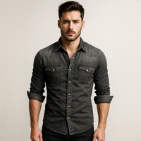 Maxime - Bequemes Langarm-Poloshirt in Schwarz