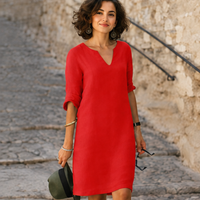 Guilaine - Elegantes und modernes Kleid mit V-Ausschnitt in Rot