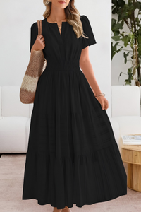 Damen Boho Breeze Midi Kleid in Schwarz