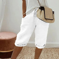 Levana™ Baumwoll-Leinen Shorts mit Verstellbarem Bund in Weiß