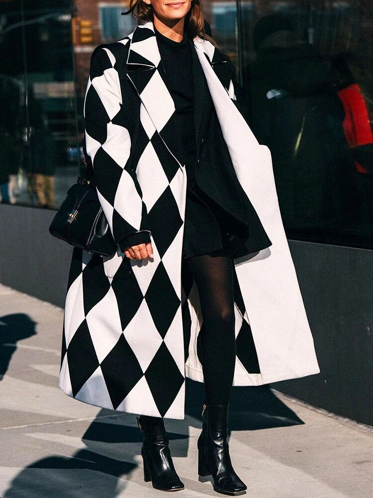 Fudus - Eleganter Langarm Revers Wollmantel