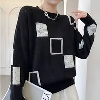 Greta | Geometrischer Strick Pullover in Schwarz