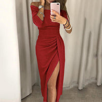 Amina Kleid | Elegantes Maxikleid mit Schlitz in Rot