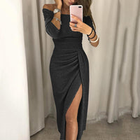 Amina Kleid | Elegantes Maxikleid mit Schlitz in Schwarz